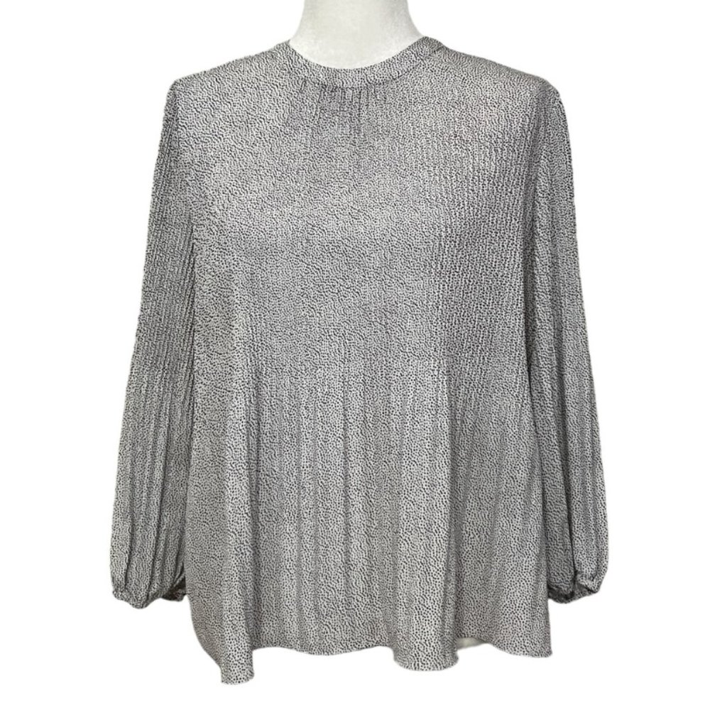 Adrianna Papell Women's Top Polka Dot Long Sleeve Size Small Relax Blouse Pleat - Picture 1 of 8